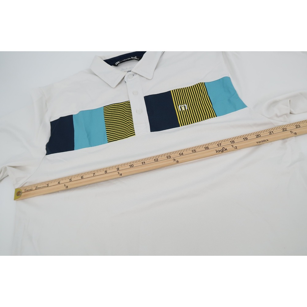 Travis‎ Mathew Men's XL White Navy Striped Performance Golf Polo Short Sleeve - Picture 7 of 10